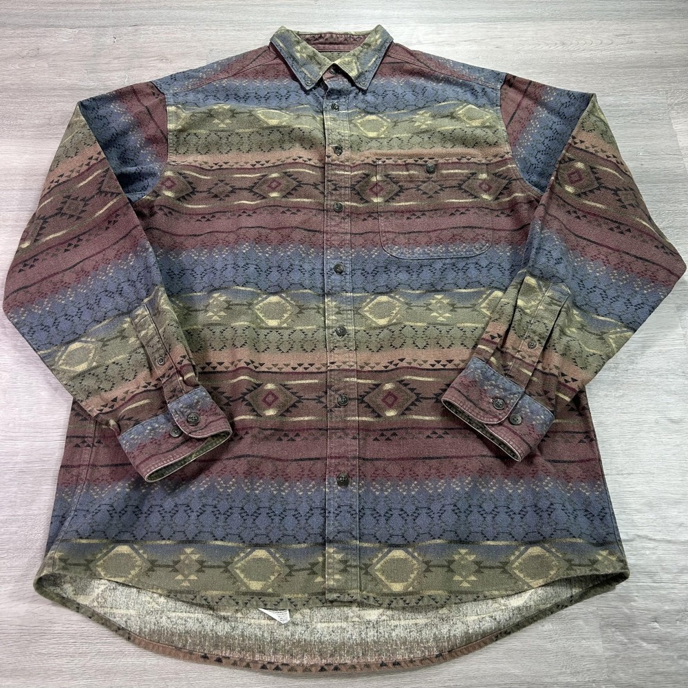 Cabela's Shirt Mens‎ LT Multi Deerskin Chamois Flannel Southwestern Button Up